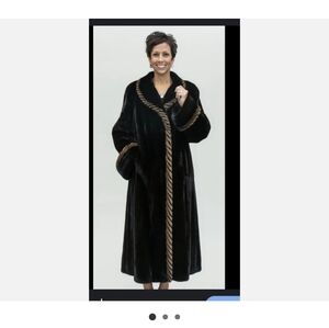 Brown Faux Fur Full Length Coat with Brown Trim